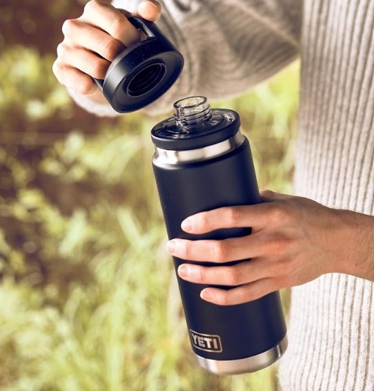 Yeti branded water bottle with large spout opening